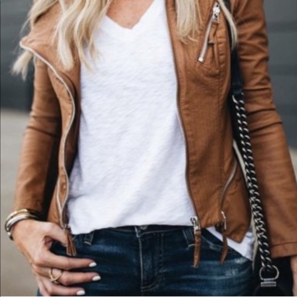 Blank NYC Faux Leather Jacket Cognac Size Small